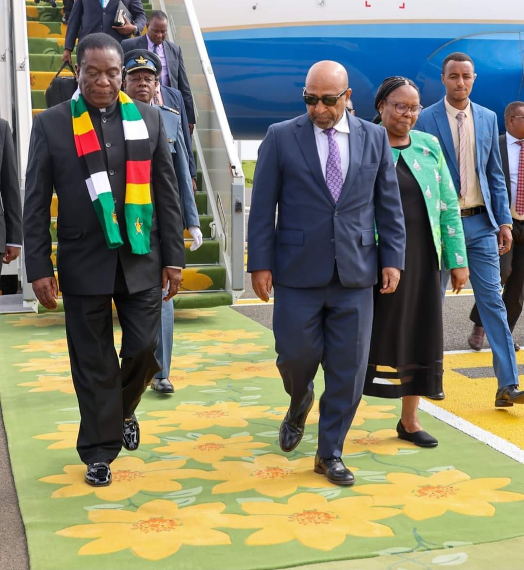 President Mnangagwa arrives in Ethiopia for the 37th African Union ses ...